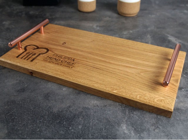 Personalised Oak Tray with Copper Handles | 220 X 400